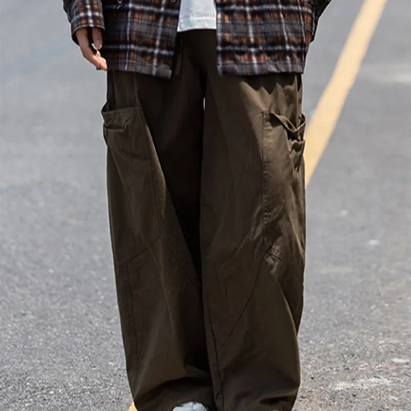 

Retro Japanese Sle Casual Pants Loose Straight Leg Cargo Trousers ex High Waist Cotton Workwear Long Trousers