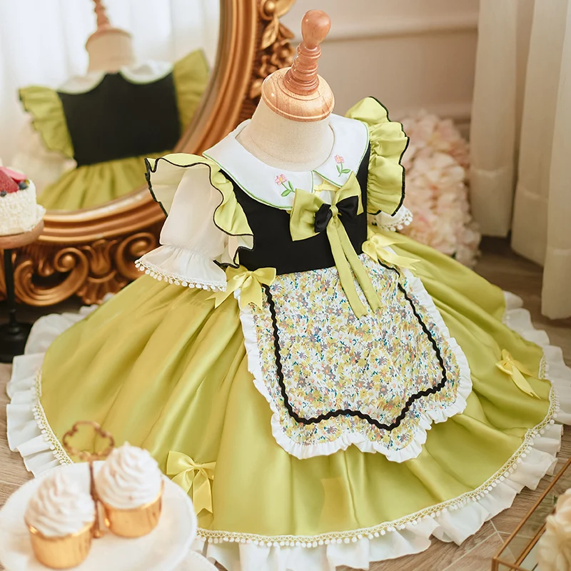 Summer Flower Girls' Lolita Princess Dress Preschool Puffy Dress High End Performance Maid Dress Girls Eid Party Dress