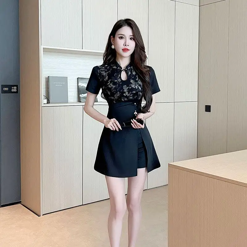 Female New Chinese Embroidered Improved Cheongsam Work Clothes Hotel Waiter Beauty Nail Salon Masseur Sauna Technician