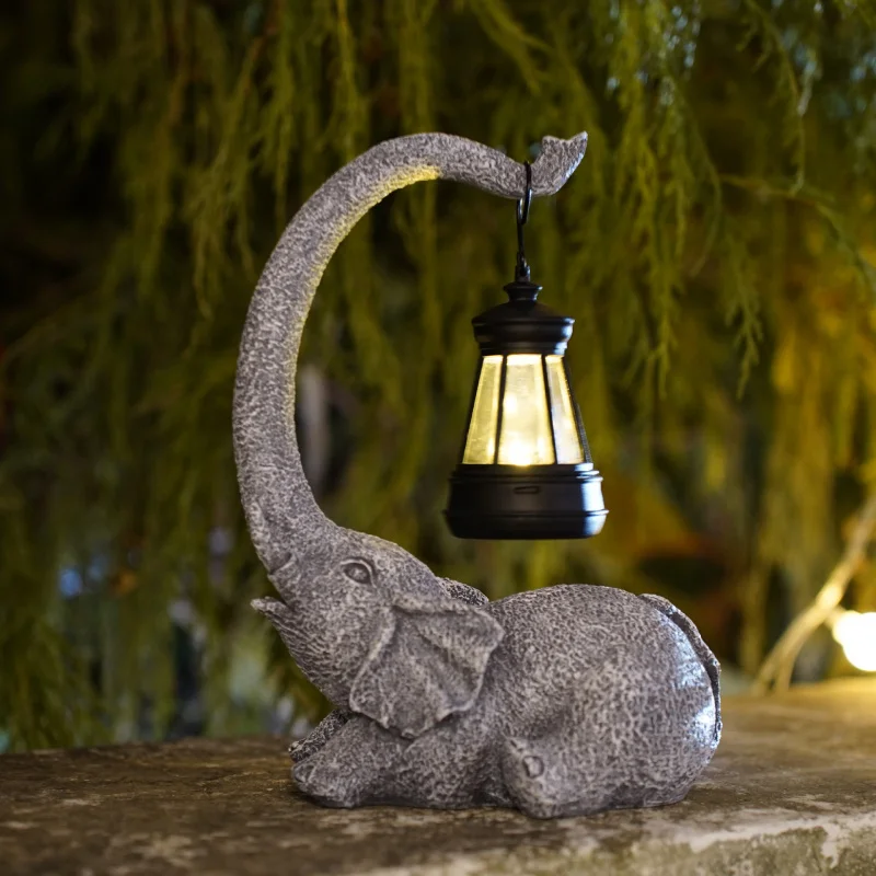 Best-selling garden elephant lantern solar-powered outdoor courtyard decoration resin ornament craft