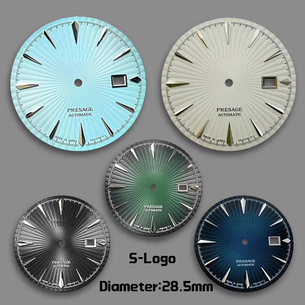 S Logo 35mm NH35 Cocktail grey Blue color Dial Fit NH35 Movement High Quality Watch Modification Accessories Repair No Luminous