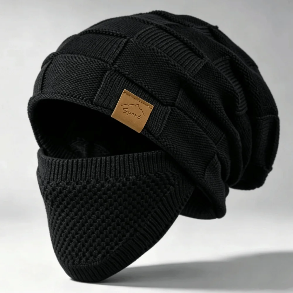 2Pcs/Set Unisex Elastic Hat Face Mask Set Durable Warm Full Head Cover Hat Thickly Windproof Men Knit Beanie Outdoor Sports