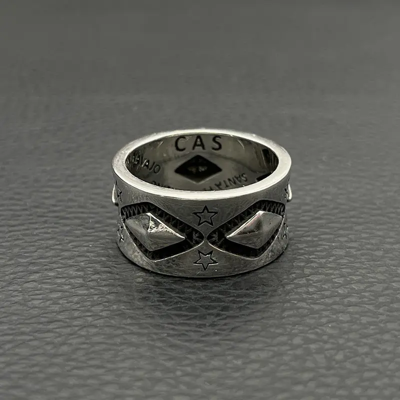 

S925 Sterling Silver Vintage Navajo Rhombus Pentagram Ring Star Ring Men