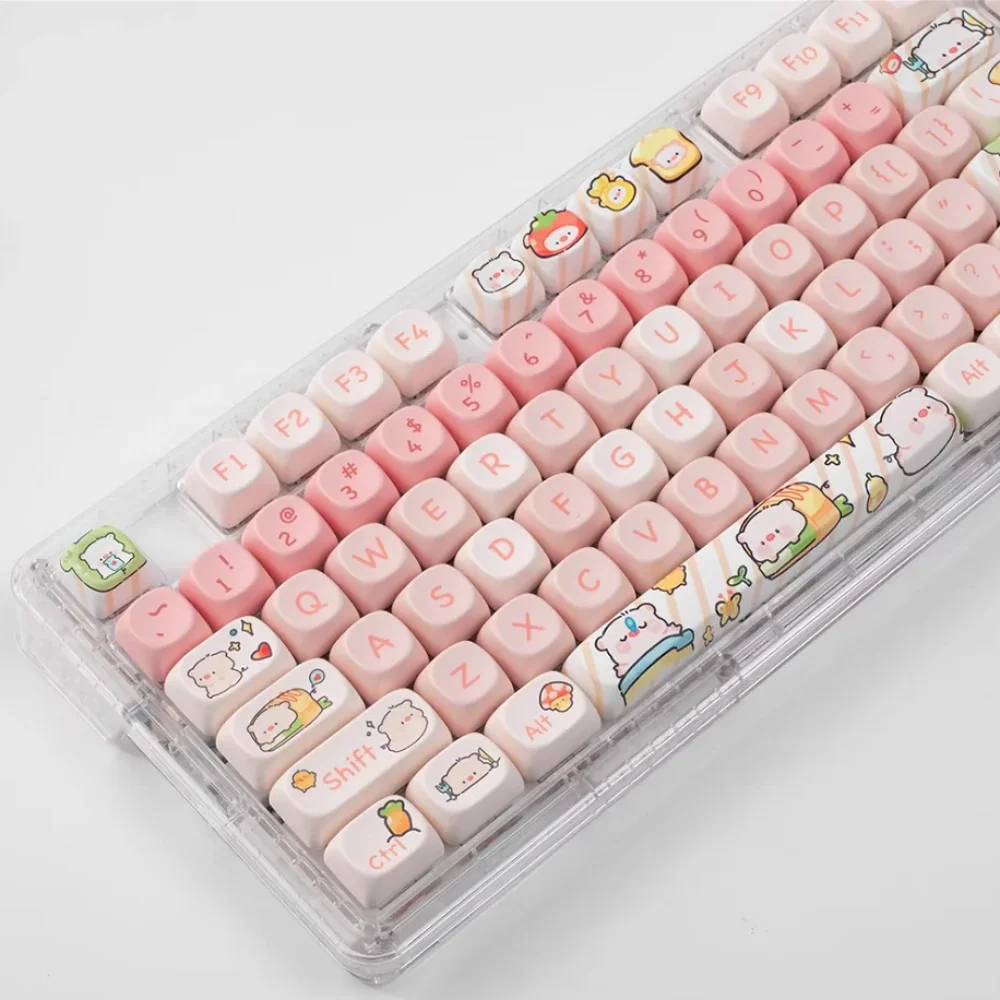 

Cute Pink Pig MOA Keycap Set PBT 140 Keys Personalized Girl for 60/64/84/98/108 Gaming Mechanical Keyboard MX Switch