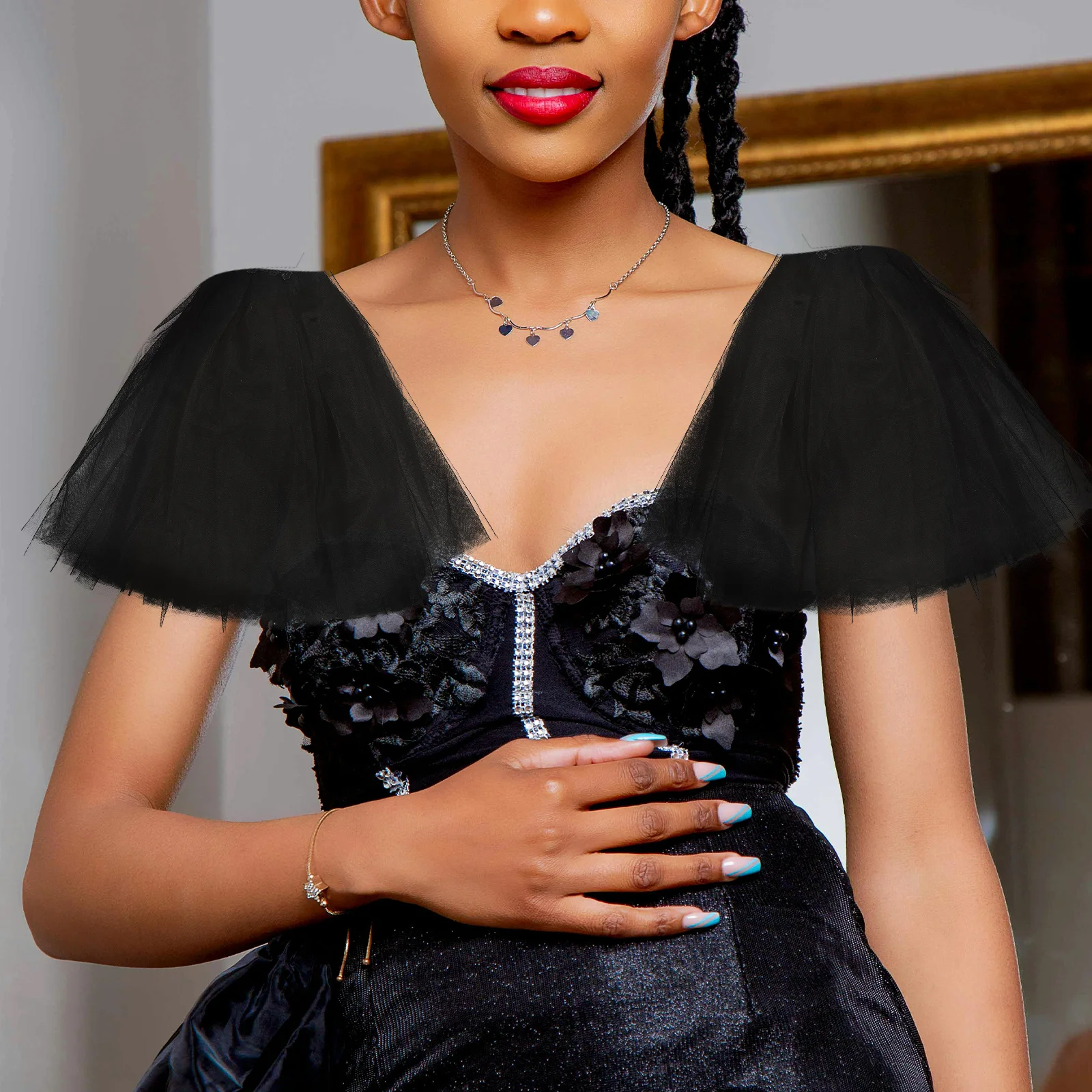 

1Pair Elegant Lace Bridal Shawl Tulle Wedding Sleeves Detachable Puff for Brides Formal Gowns Special Occasions