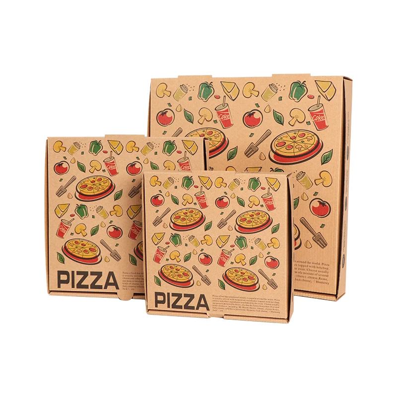 Op Maat Gemaakte Producten Gegolfd Papier Op Maat Bedrukt Zeshoekige Diepte B-Fluit 7 "-16" Inch Pizzadoos Pizza