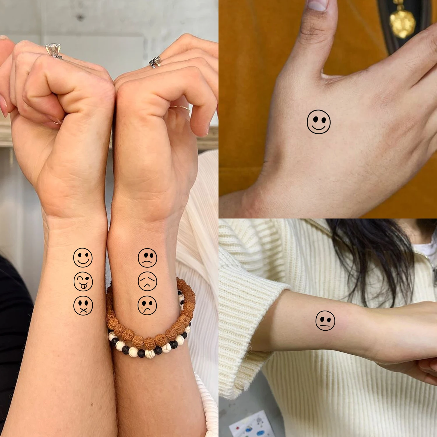 2 Sheets Semi-permanen Herbal Temporary Tattoo, Emoji Tattoo Stickers, Super Cute Mini Tattoo, Long-acting 1-2 weeks, Waterproof
