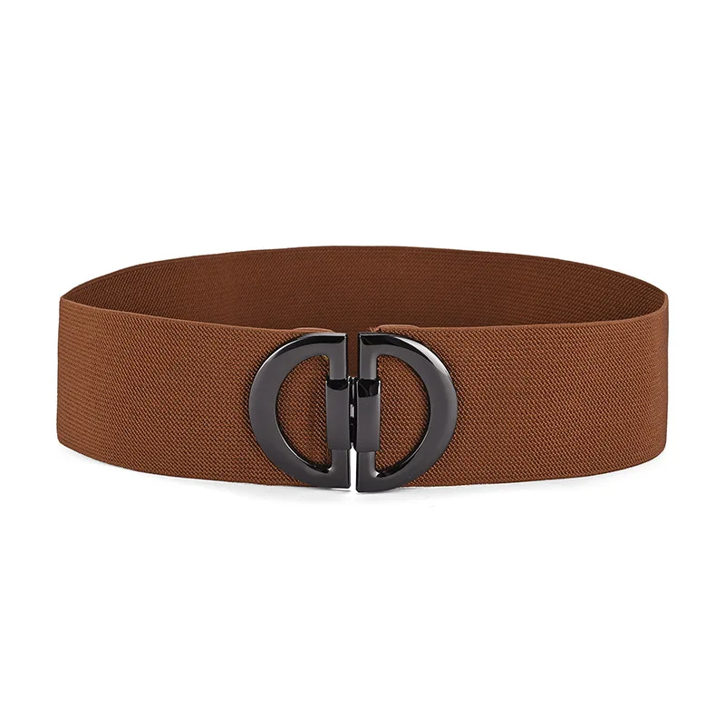 ZLY 2023 New Fashion Waist Band Women Luxury Elastic 85CM Adjustable PU Leather Material Metal Alloy Brand Logo Luxury Waistband