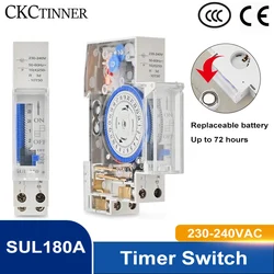 SUL180A Din Rail 24 Hours Mechanical Timer Switch Relay Analogues Electrical Programmable Timer Battery 220V 16A