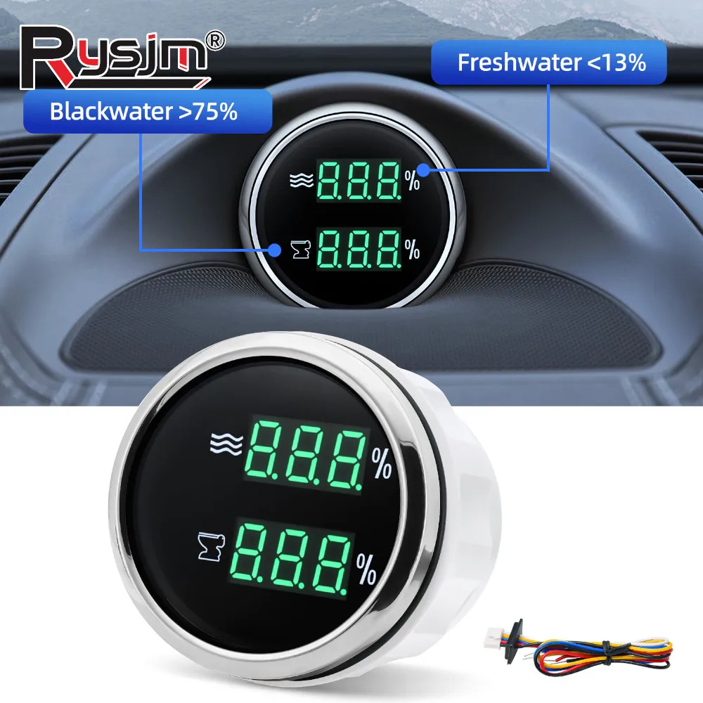 Newest Digital 52mm Dual Gauge Water Level + Waste Level Gauge Sewage Meter Green LED 2 In 1 Water Tank Indicator HTG Gauges