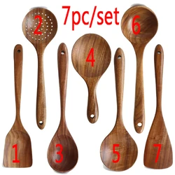 Thai Teak Natural Wooden Tableware Spoon Spoon Long Rice Colander Soup Skimmer Cooking Spoon Spoon Kitchen Tool Set