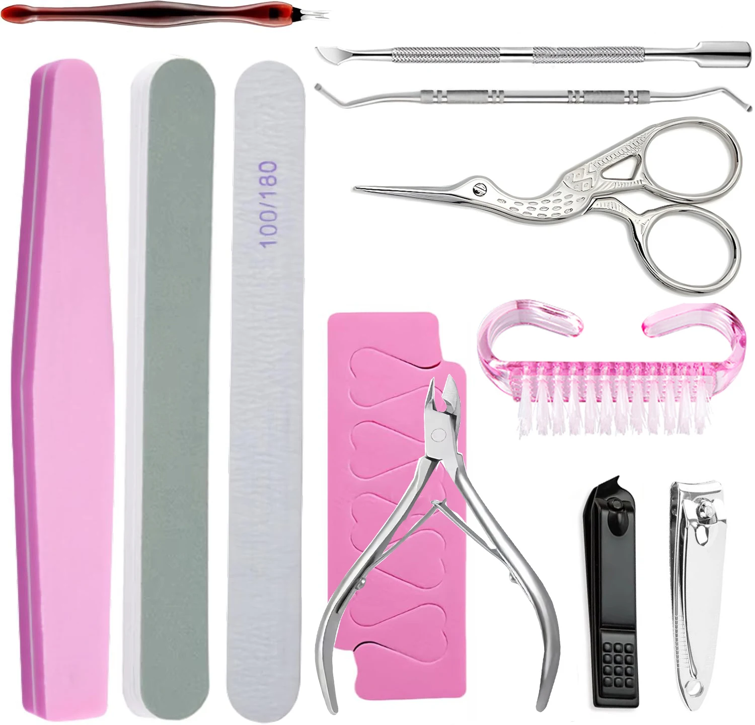 

Professional 12pcs Nail Care Kit Nail Files Nail Buffer Block Cuticle Nippers Cuticle Trimmer Pedicure & Manicure Nail Art Tools