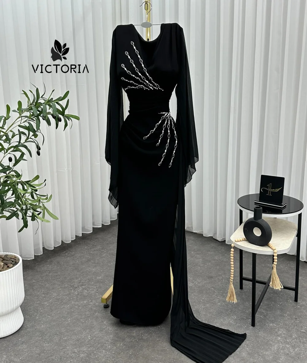 

Black Long Train Luxury Women's Evening Dresses 2025 Dubai Tiered Tulle Celebrity Dress Prom Gown Customized