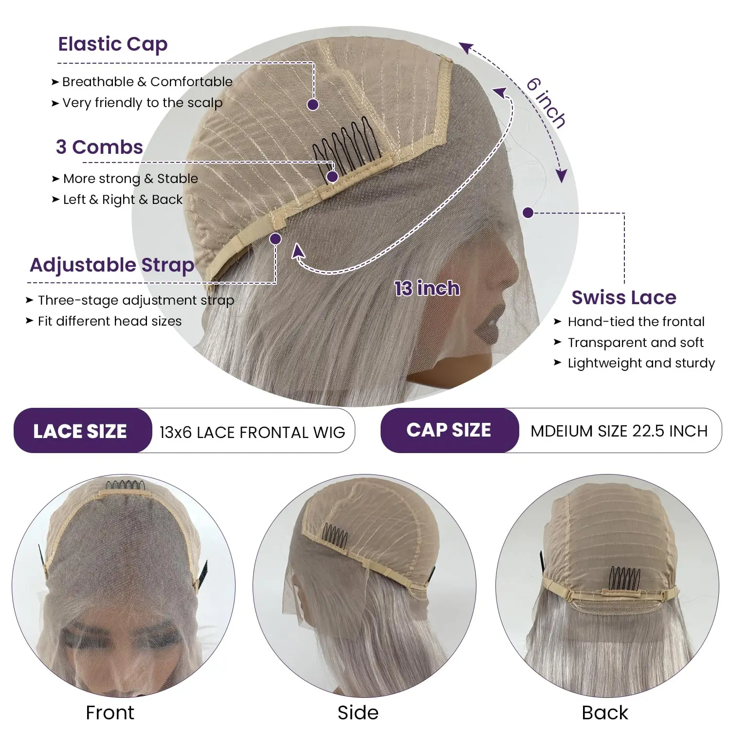 منتجات الشعر الفاخرة 13x6 شعر الإنسان الدانتيل الباروكة الأمامية للنساء السود رمادي اللون الجسم موجة باروكة من شعر طبيعي 16-36 بوصة قبل نتف