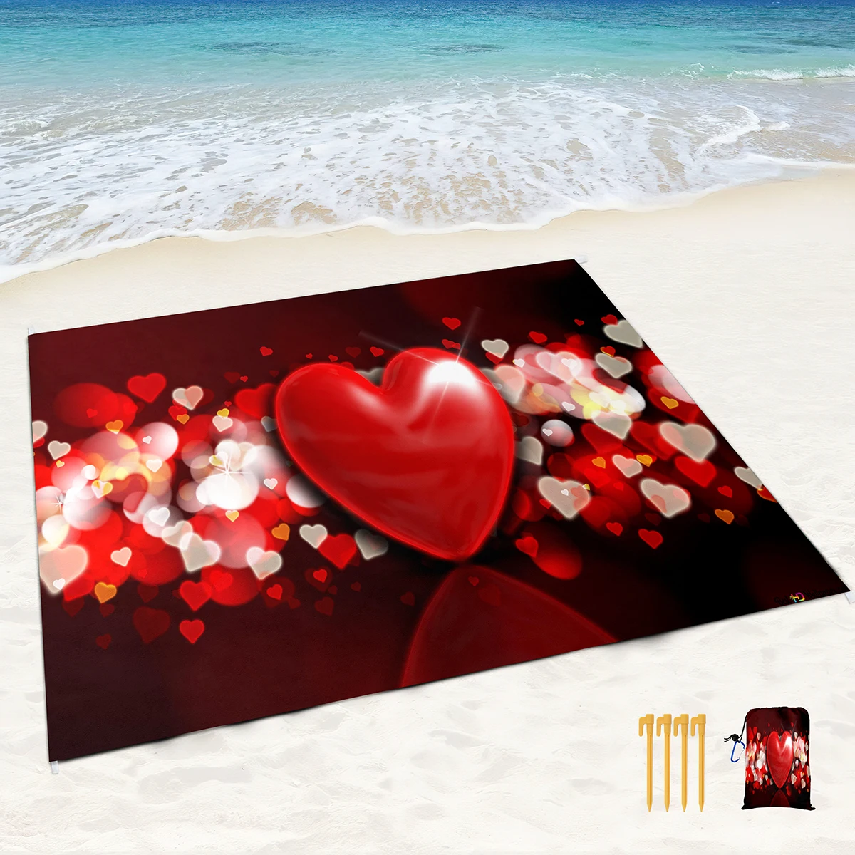 Beach Blankets Waterproof Sandproof,Large Romantic Heart Love Print Beach Blanket Beach Mat,Quick Drying,Lightweight,Durable