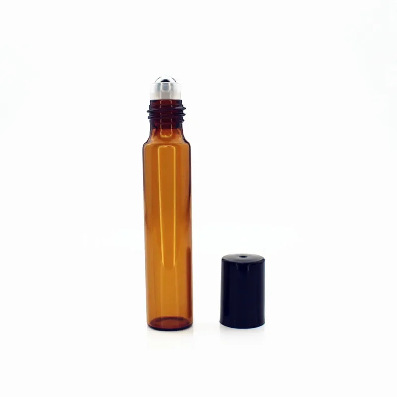 100Pieces/lot 10ML Thin Glass Essential Oil Bottles Roll on Perfume Bottle Mini Amber Glass / Metal Ball Roller Vials