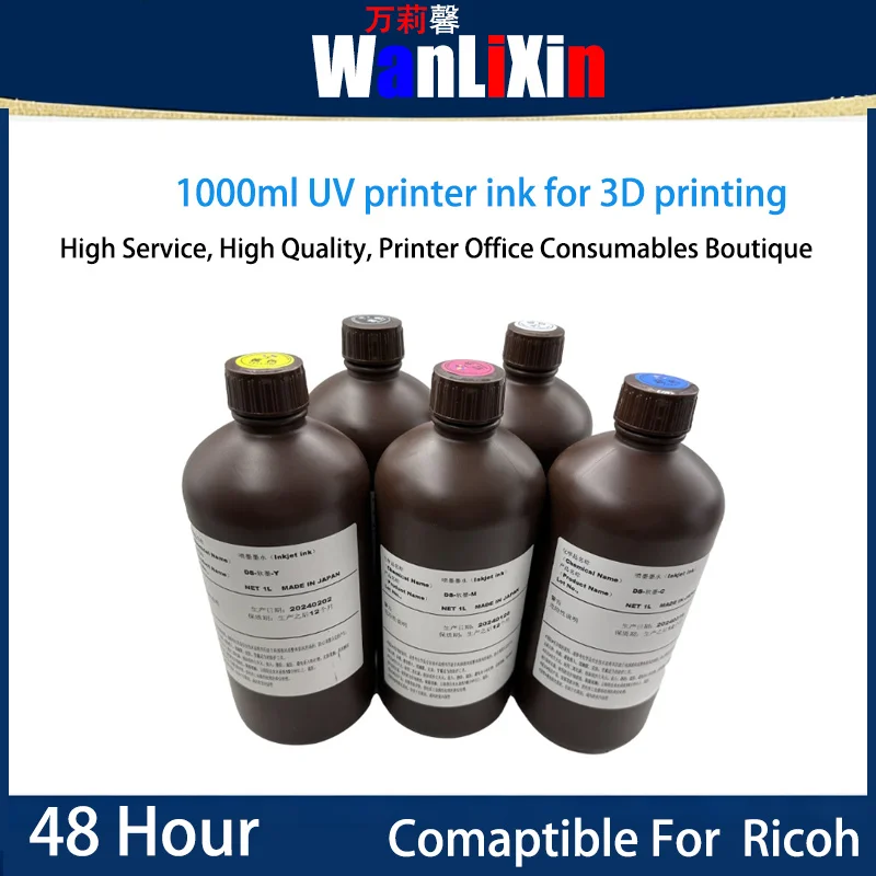 

Чернила для УФ-принтеров 1000 мл, совместимые с Ricoh G5/G6 / Seiko / Konica 1024 / Toshiba, для 3D-печати