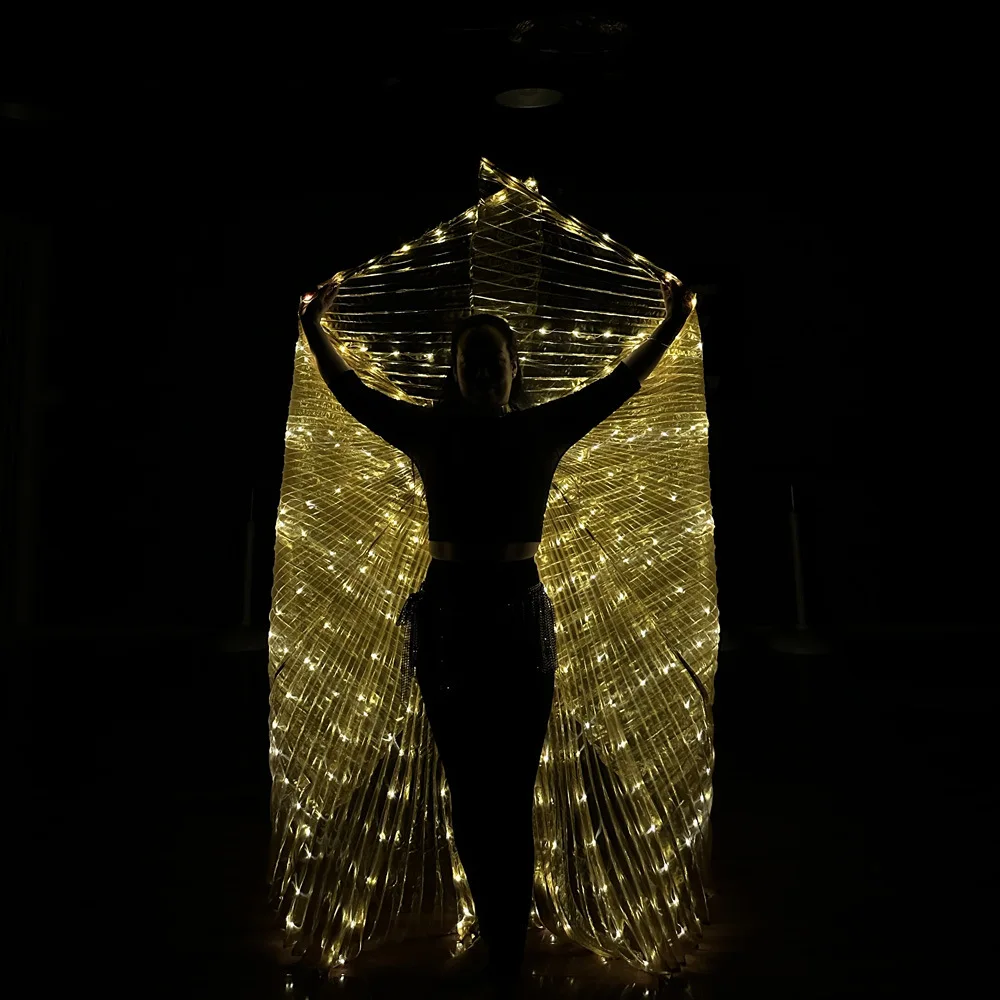 Gold Bauchtanz LED Isis Flügel Schmetterling Flügel Gold Farboptionen für Erwachsene Bühnenaufführung Show Praxis Karneval Anzug