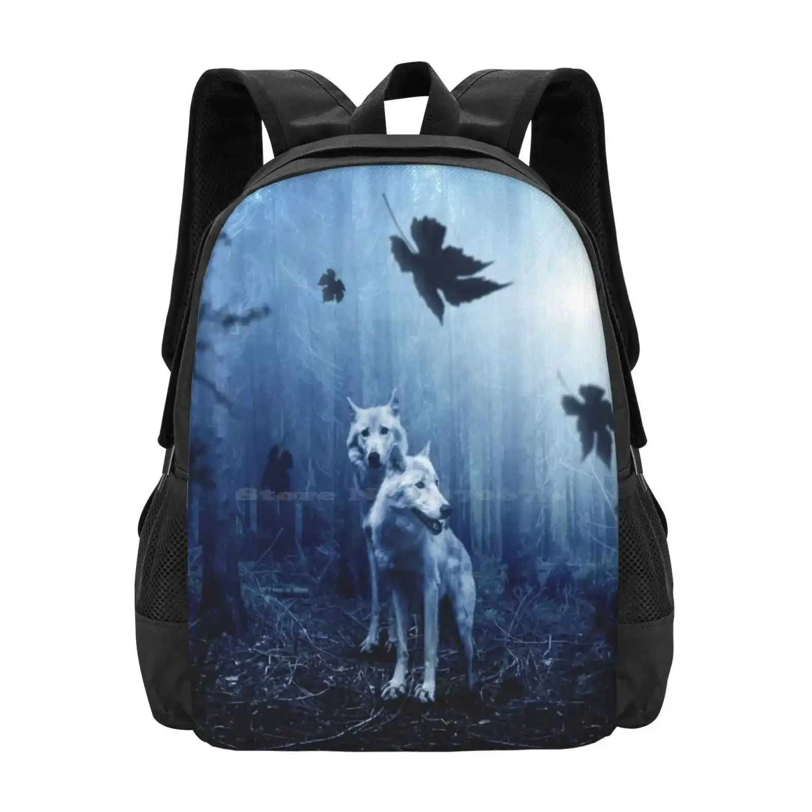 

White Wolves In The Night Hot Sale Schoolbag Backpack Fashion Bags White Wolves In The Night Forest