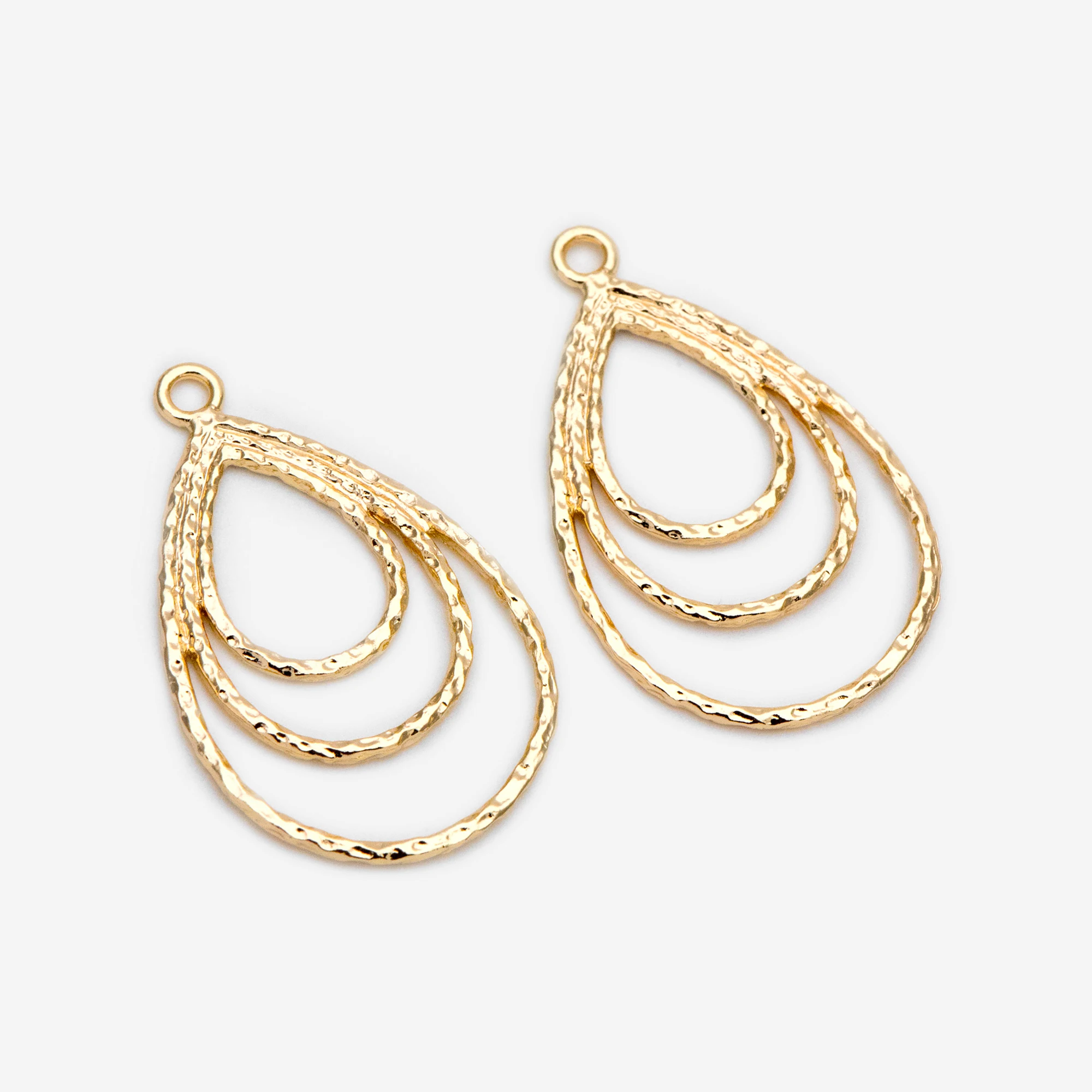 

10pcs Hammered Teardrop Connectors 32x20mm, 18K Gold Plated Brass, Water Drop Charm Pendants (GB-1585)