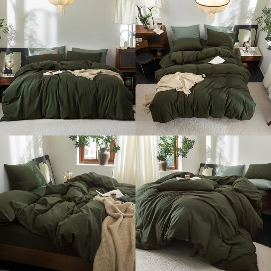 

Duvet Cover Set 100 Washed Cotton Linen Feel Soft Breathable Cozy 3 Pieces Bedding Sets Solid