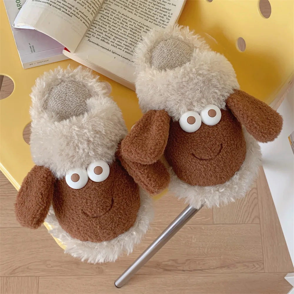 Autumn and winter new cute plush sheep soft thick bottom slippers ladies home indoor warm comfortable cotton slippers
