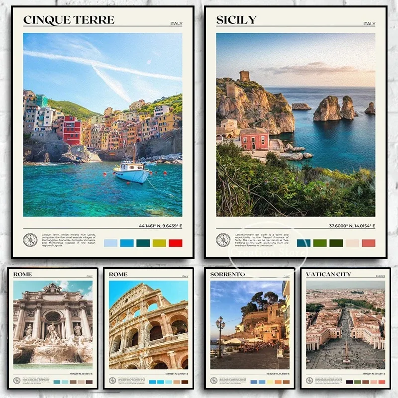Italy City Landscape Print Canvas Painting Milan Portofino  Palau Lucca Europe Living Room Wall Art Pictures Home Decor Poste