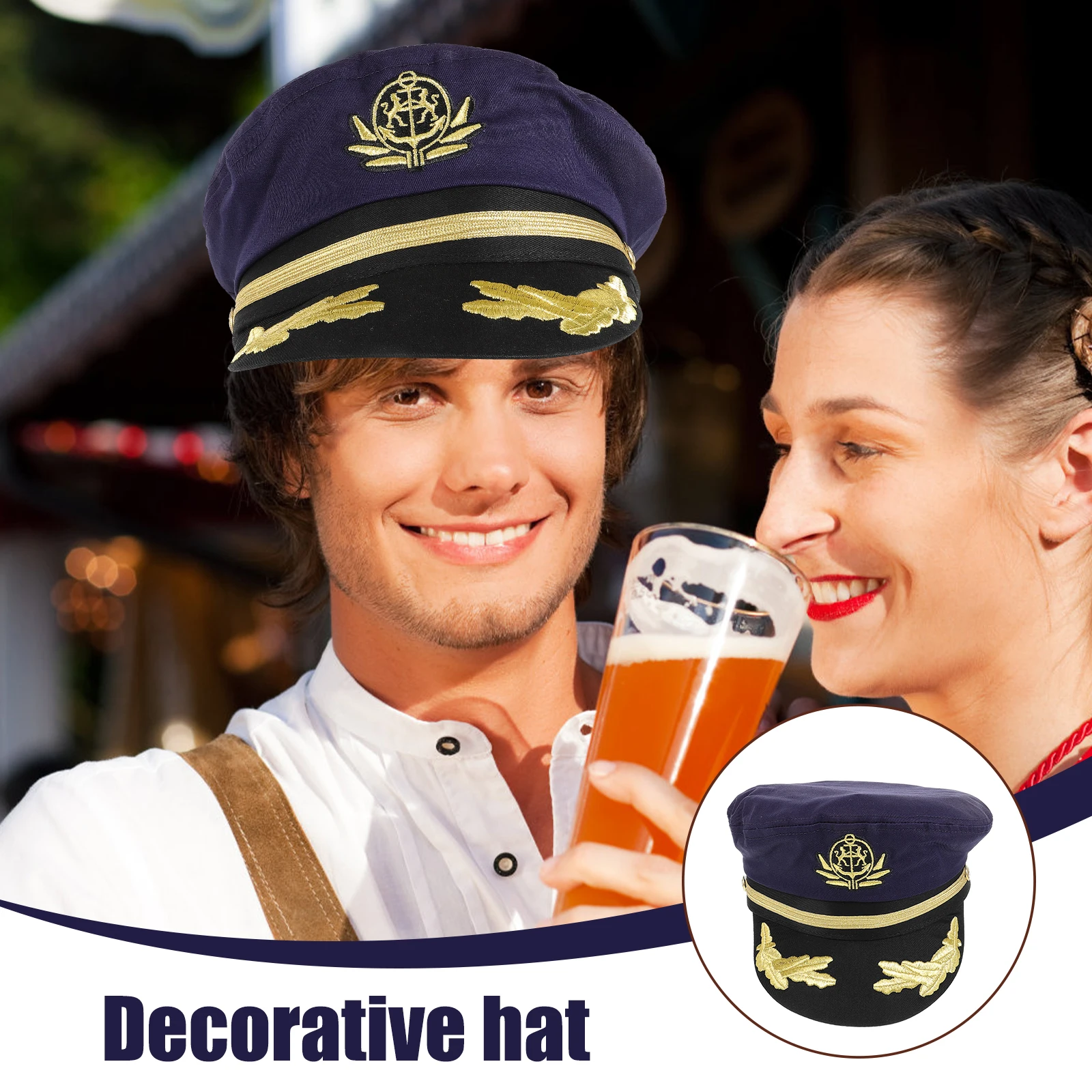 

Navy Sailor Hat Black Color Embroidered Captain Hats for Cosplay Party Stage Photo Shooting Nautical Theme Yacht Outfit