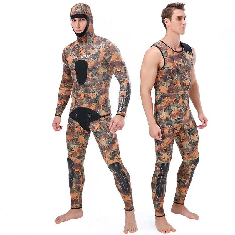 

Men's 3MM Neoprene Wetsuit Hooded Warm Camouflage Scuba Snorkeling Surfing Swimsuit with Split for Fishing And Hunting