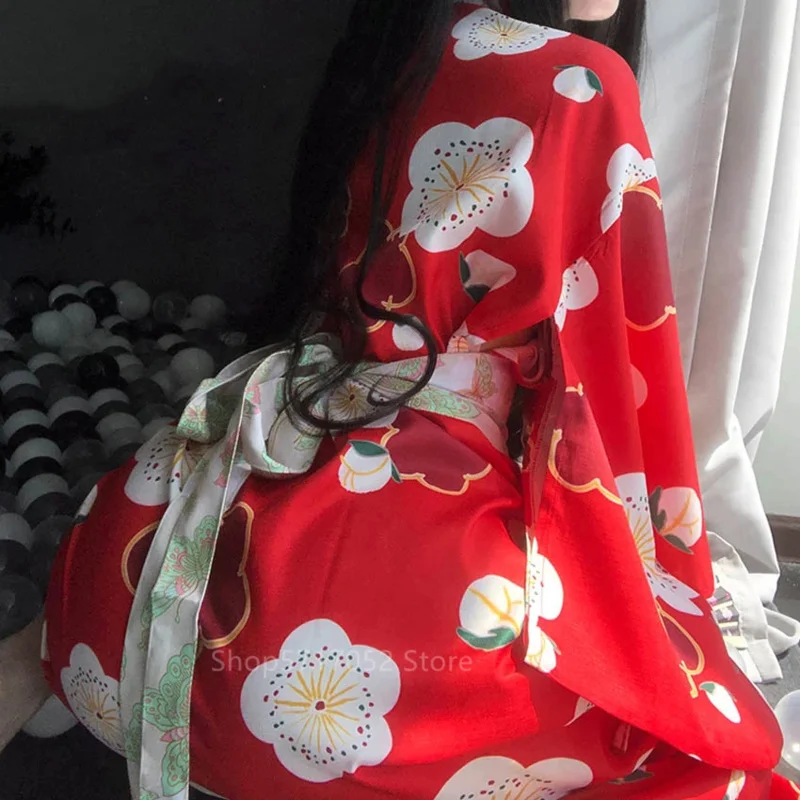 Kimono Dress Woman Sakura Japanese Style Geisha Costume Sexy Bathrobe Yukata Obi Pajamas Sexy Lingerie Nighttowns Clothes Party