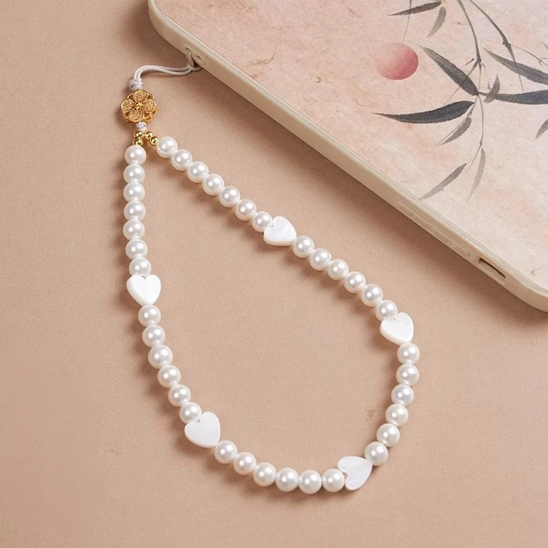 

Fanshion Shell жемчужная бусина цепочка для мобильного телефона ремешок на запястье дизайн любви для телефонов сумки аксессуары для камер