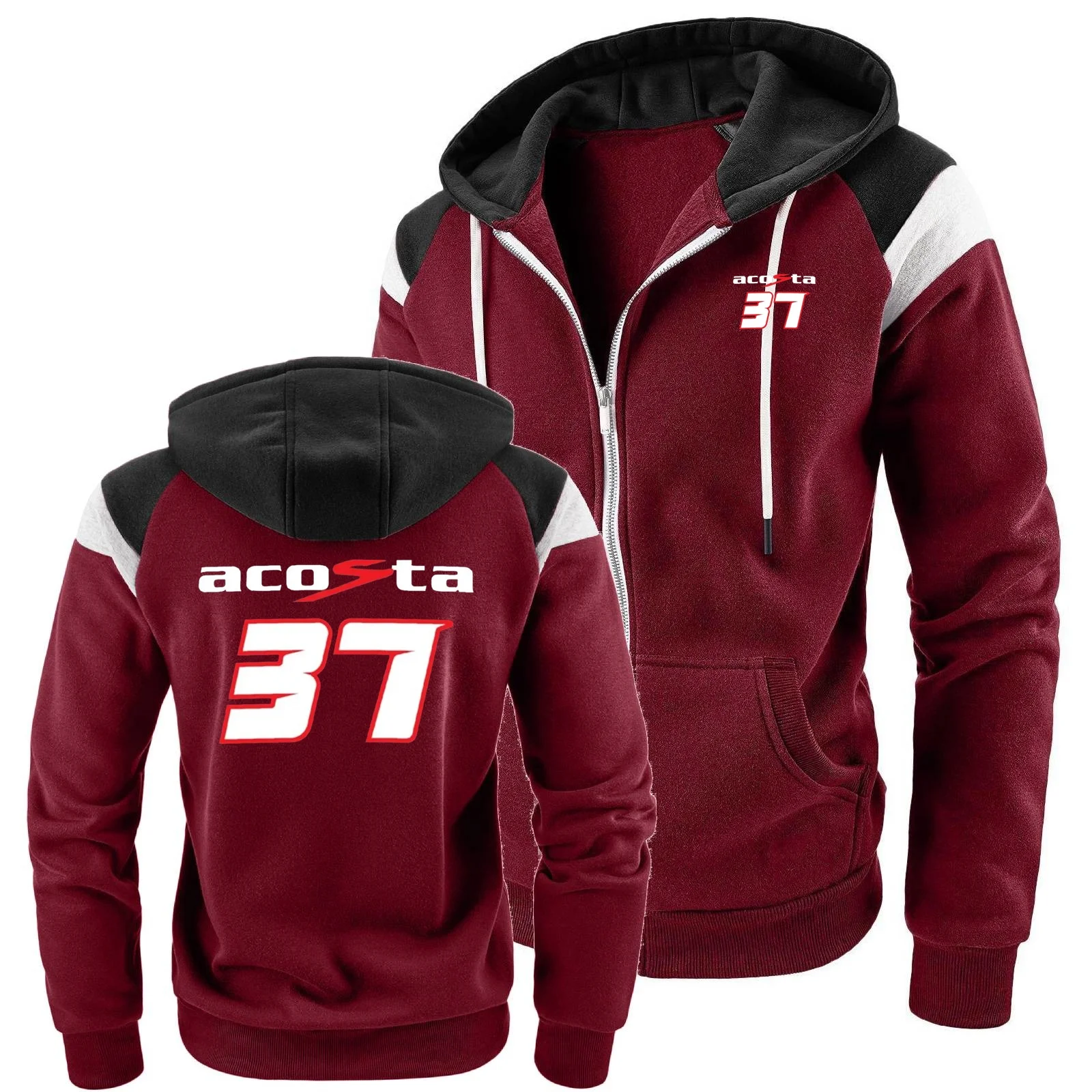 الرجال بلوزات دراجة نارية متسابق سباق بيدرو أكوستا 37 ركوب رجل هوديس سترة كتلة التباين رياضية الصوف معطف مقنع