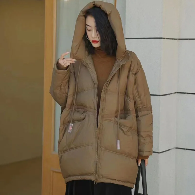 Loose Women Down Jacket Winter Warm Hooded Long Sleeves Women's Down Jacket 2025 New High-Quality Thickened White Duck Down H482