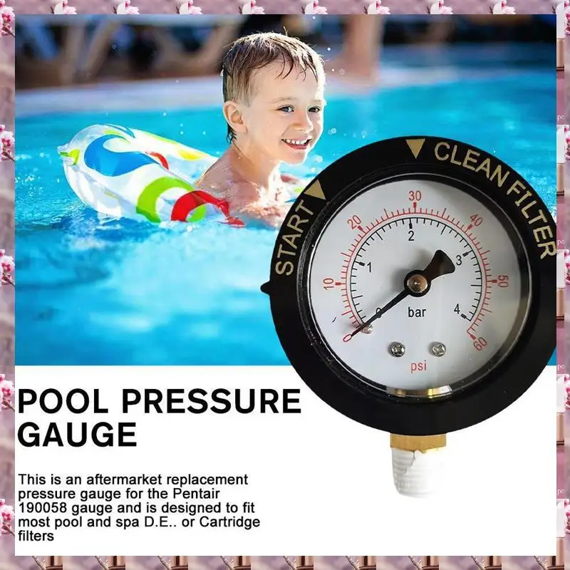 2025 190058 Manometer 0–60 PSI, Start- und Reinigungsfilter-Wasserdruckmanometer mit 1/4 Zoll NPT, unten montierter Schwimmbad, 190