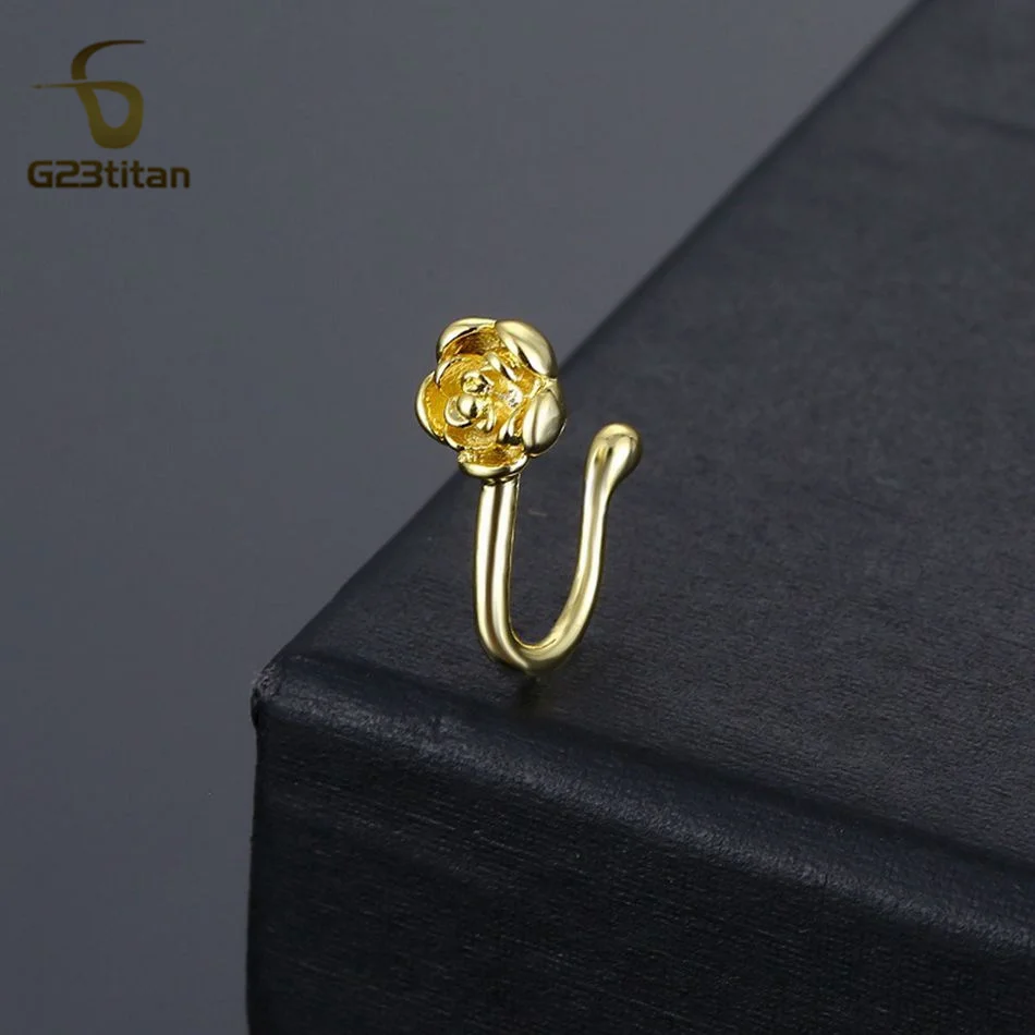 1pc Crystal Copper Rose Nose Clip U-shaped Fake Piercing Gold Color CZ Zircon Nose Ring Ear Clip Cuff  Jewelry Ornaments - view 4