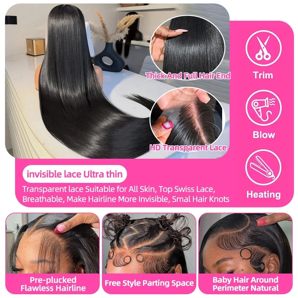 36 40 pouces 13x6 Hd droite dentelle frontale perruques Transparent 100% brésilien dentelle avant perruque de cheveux humains pour les femmes 250 densité