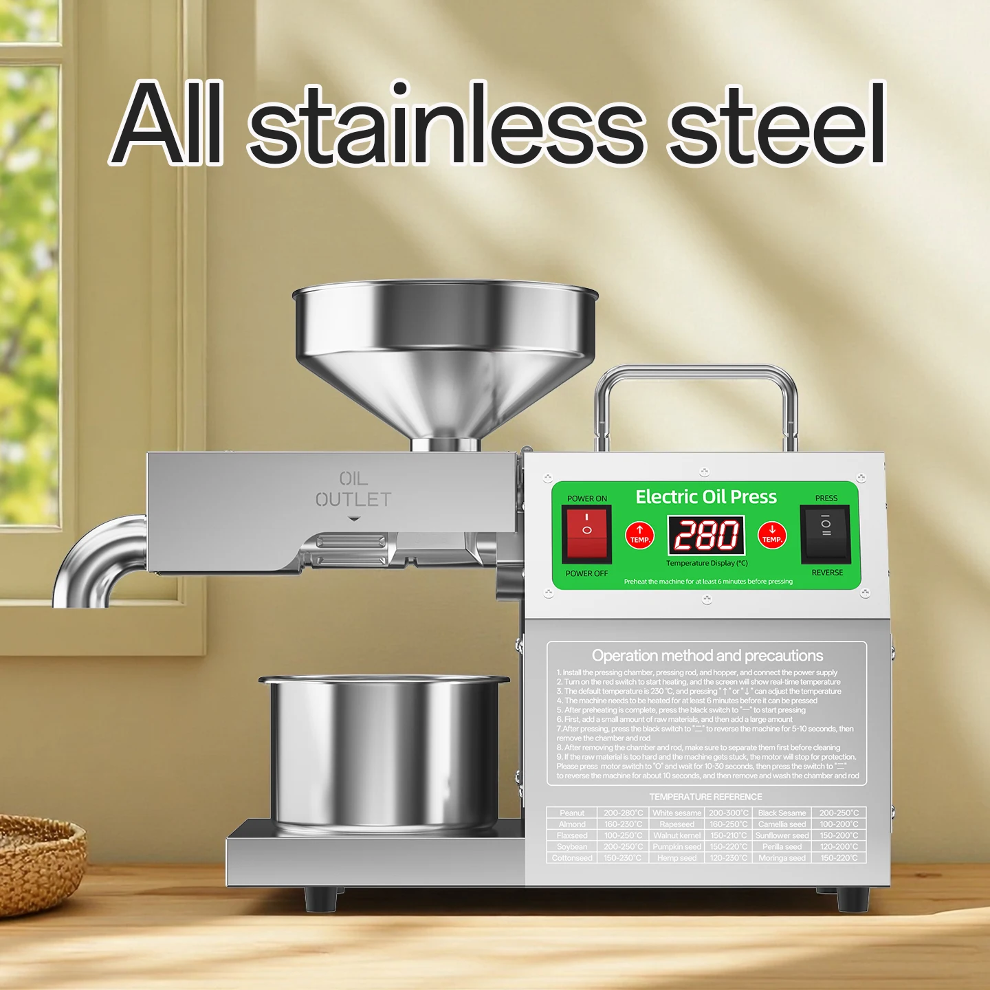 Automatic Oil Press Machine, 500W Heavy Duty for Coconut/Almond/Walnut, Food Grade Stainless Steel, Automatic Oil Extractor