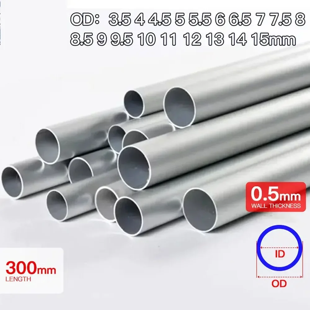 2pcs-15pcs Aluminium Pipe 0.5mm Thickness 3-15mm OD Straight 300mm Long Round 6063 Aluminum Alloy  Thin-walled aluminum tube