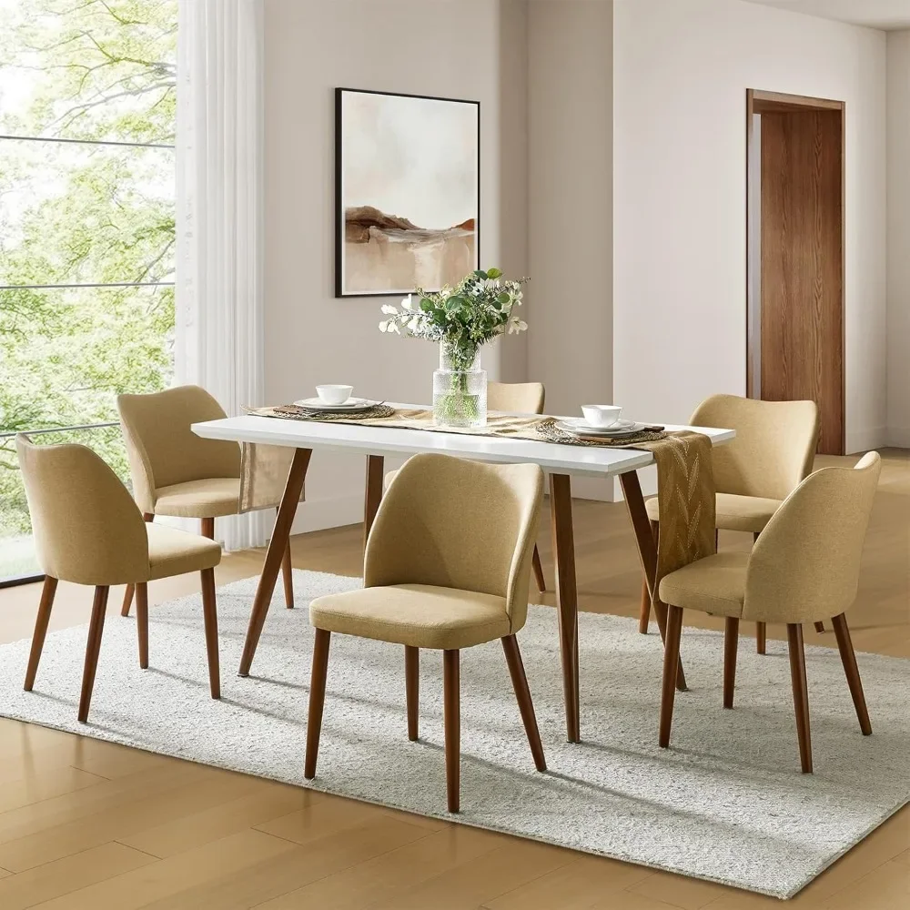 Esszimmerstühle im 6er-Set, gepolstertes Küchen-Esszimmerstuhl-Set, moderner Akzent-Seiten-Esszimmerstuhl mit gebogener, gepolsterter Rückenlehne aus Holz