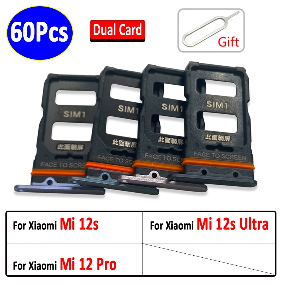 

60Pcs，NEW For Xiaomi Mi 12s Ultra 12S 12 Pro SIM Card Holder Tray Chip drawer Slot Holder Adapter Socket Repair Part + Pin