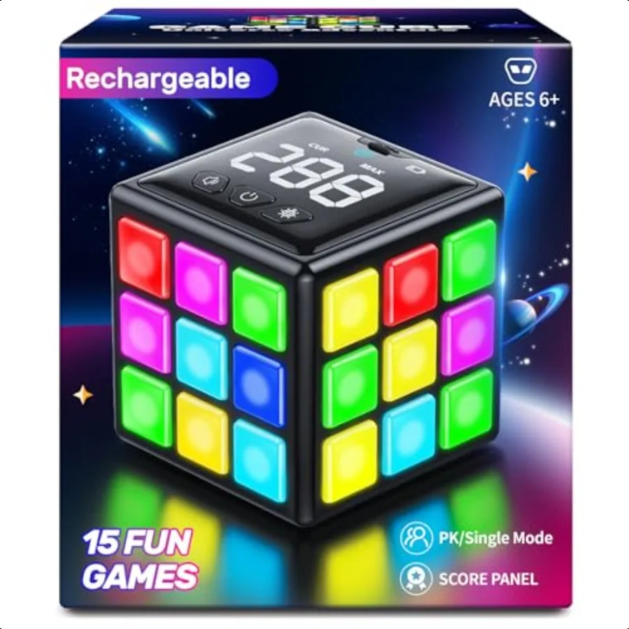 

Rechargeable Game Cube 15in1 Fun Brain Memory Speed Games for Christmas Easter Birthday Gifts for Boys Girls Ages 612+ Years Ol