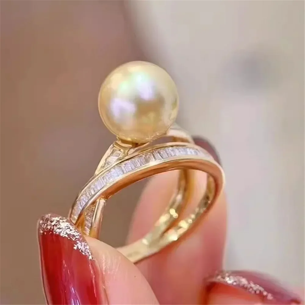 

DIY Pearl Ring Accessories S925 Sterling Silver Ring Empty Holder K Gold Edition Jade Finger Ring Fit 8-10mm Round Flat Z457