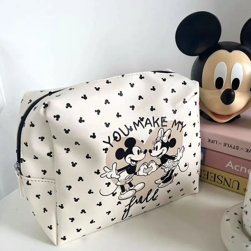 Miniso Disney Mickey Mouse Cosmetic Bag Anime Cute Travel Washbag Kawaii Zipper Waterproof High Capacity Storage Bags Girl Gift