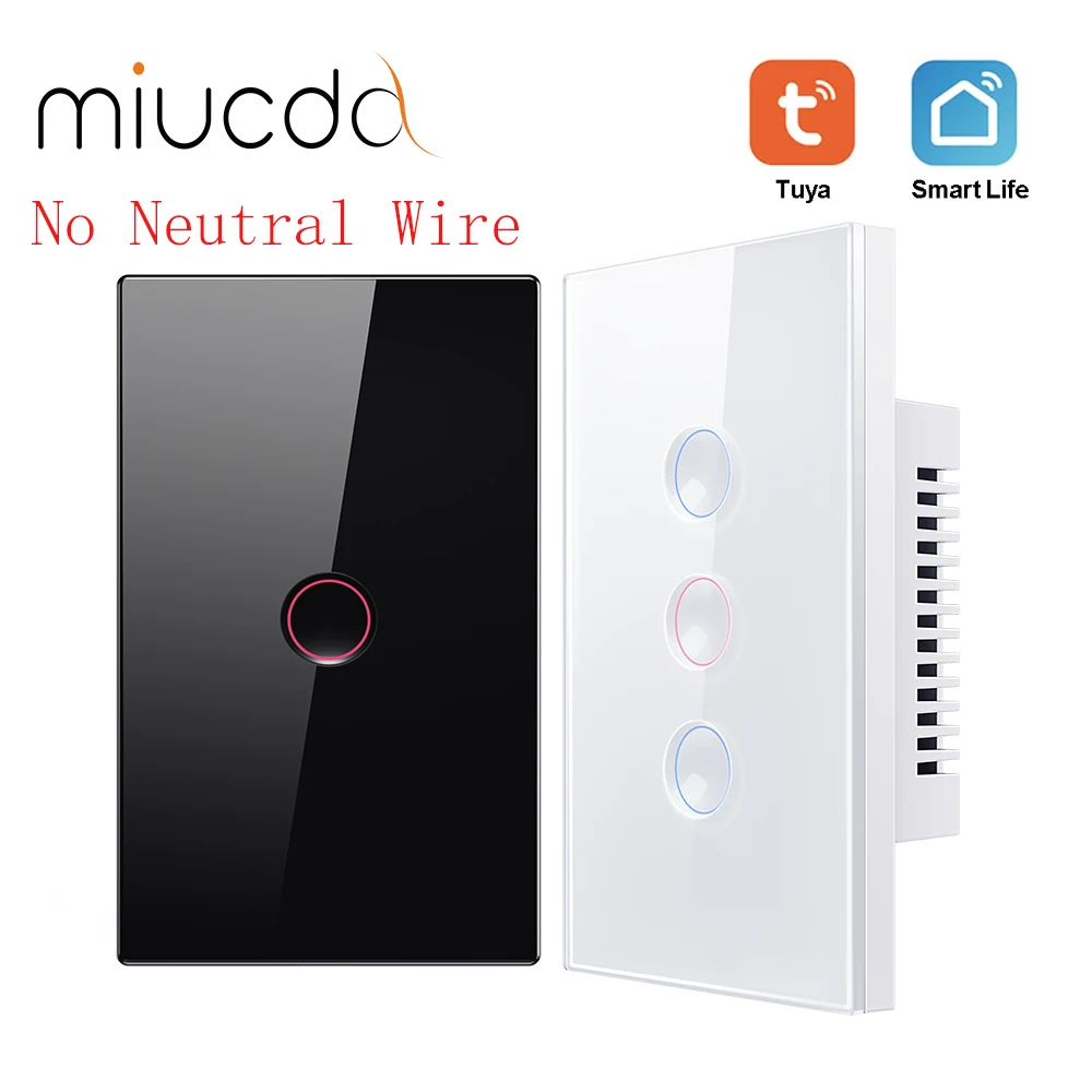 

MIUCDA Smart WiFi Сенсорный переключатель Нейтральный провод Умный дом 1/2/3 Gang Выключатель света 110-240 В работает с Alexa Google Home