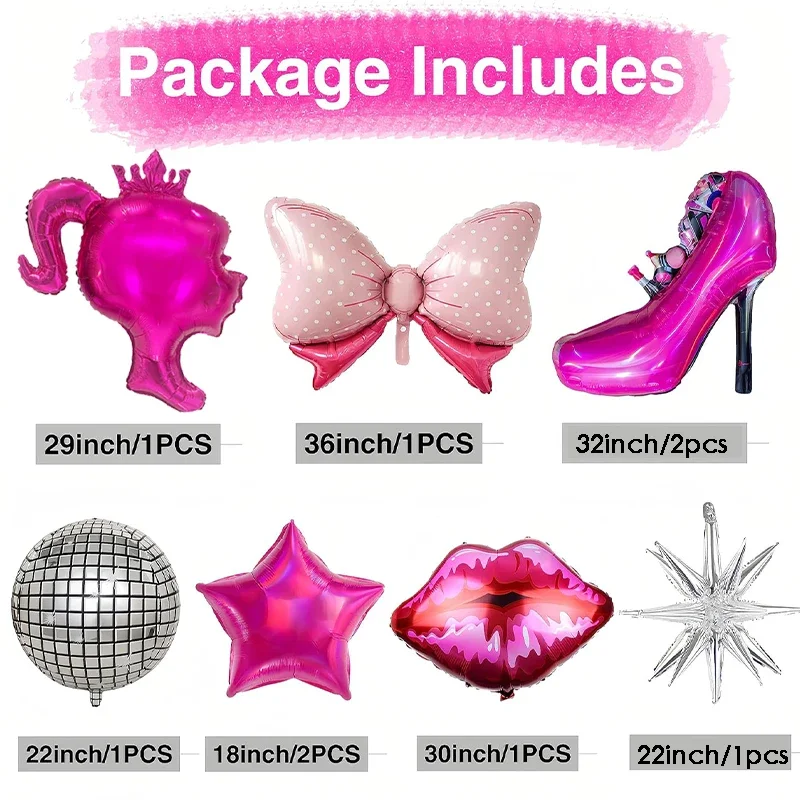 9 Pcs Pink Girl Balloons Big Red Lips High Heels Foil Balloon Makeup Themed Wedding Baby Shower Girl Birthday Party Decorations