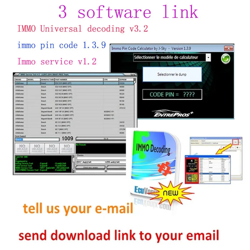 NEWEST IMMO SERVICE TOOL V1.2+IMMO Universal Decoding 3.2 with free keygen+IMMO Pin Code Calculator V1.3.9 +install video guide