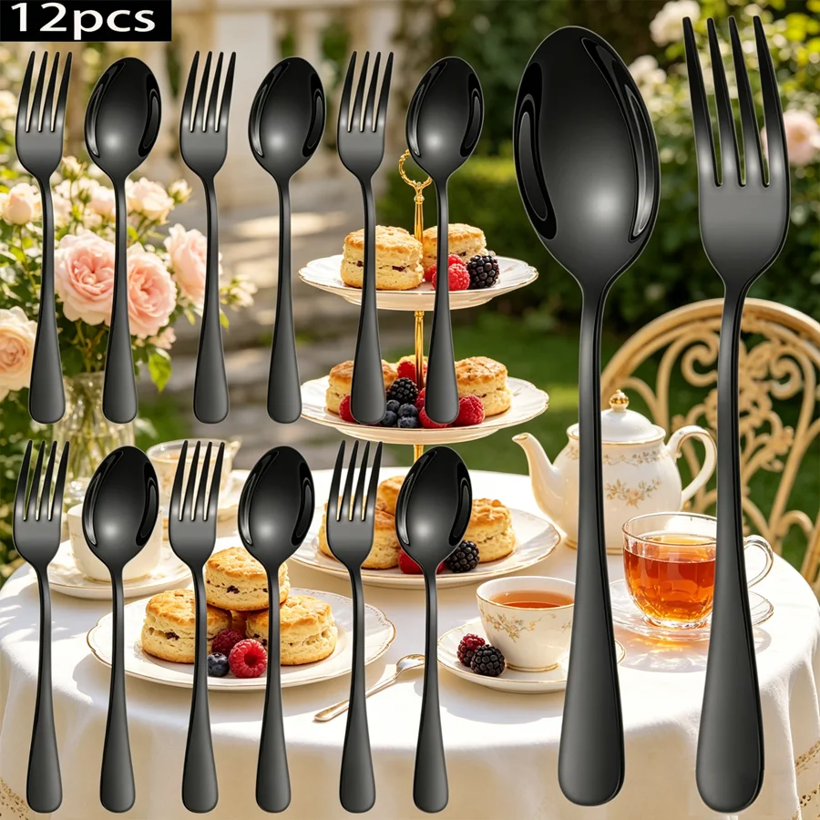 Juego de Cubiertos Occidentales de 12 Piezas - Juego de Tenedores y Cucharas de Acero Inoxidable, Pulido Espejo, Apto para Lavavajillas, Ideal para Hoteles y Hogares