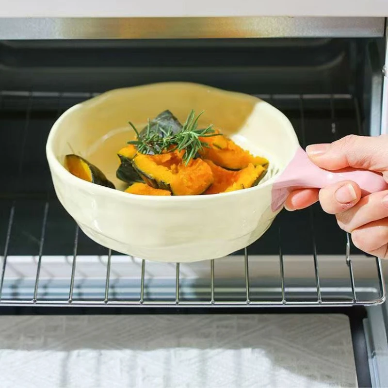 

Ceramic Handle Bowl Household Large Capacity Fruit Salad Bowl Instant Noodle Handle Bowl