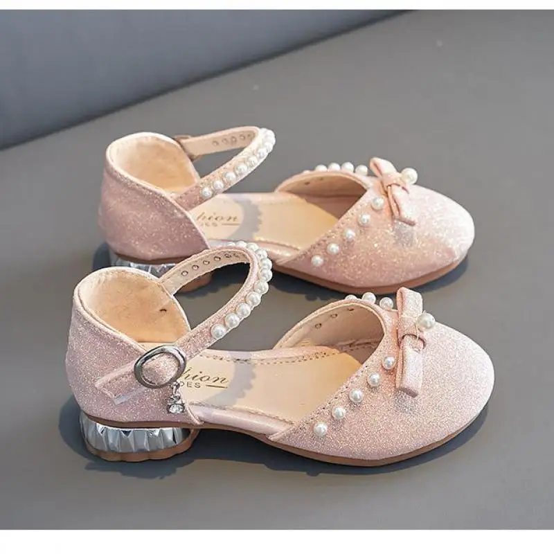 Girls Princess Sandals 2025 Summer New High-heeled Shoes Fashion Bow Kids Sandals Children's Soft Bottom Non-slip Sandals G937