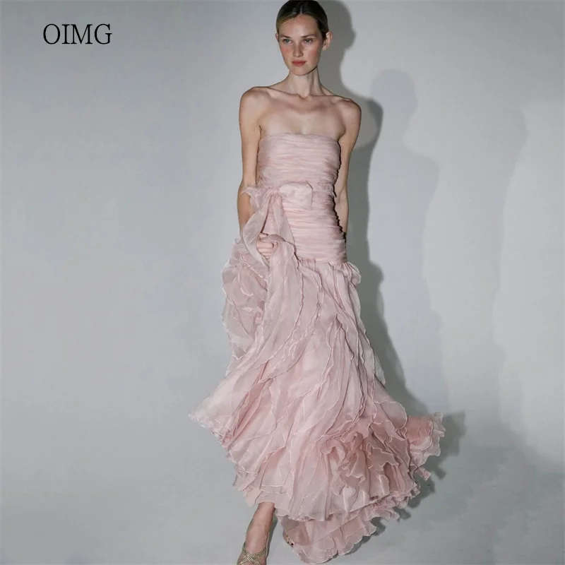 

Вечернее платье OIMG Princess Pink без бретелек, фасон А-силуэт, с бантом, оборками и многоярусной юбкой, в пол, для выпускного вечера и торжественных мероприятий, на заказ